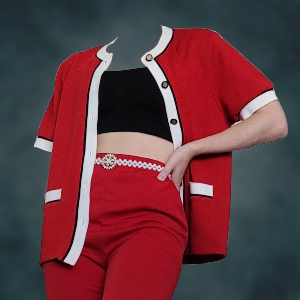 Vintage Red short sleeved cardigan – gold buttons - Petite Sophisticate & CO., s